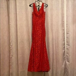 Avery G V-Neck Lace Gown, red, size 2 (worn once)